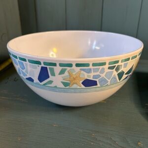 White Serving Bowl & Platter with Blue Mosaic Star Accent